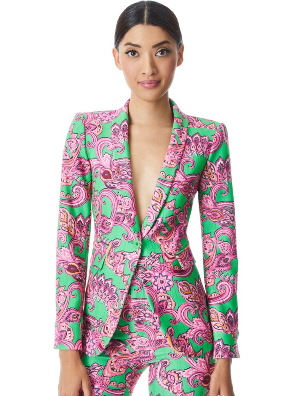 Alice + Olivia MACEY CUFFED SHAWL COLLAR BLAZER - Picture 1 of 11